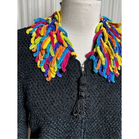 Vintage BEREK by Takako Sakon Chenille Long Sleeve Cardigan Rainbow Sweater Medi - Picture 2 of 5